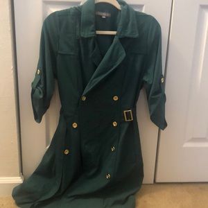Green and Gold Belted Button-Down Dress